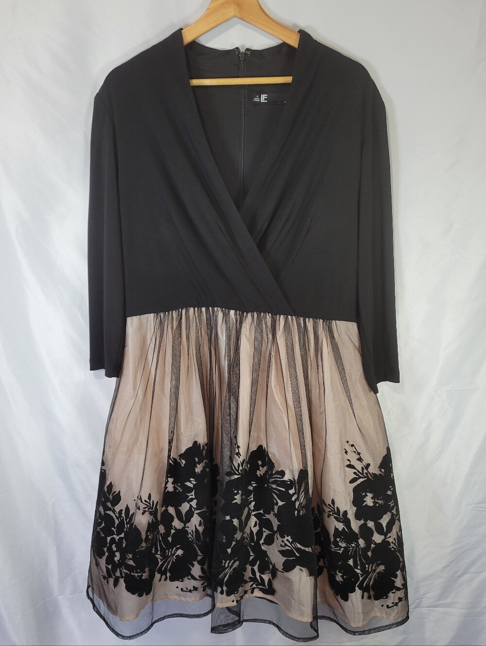 Sheer Overlay Velvet Floral Nude 3/4th Sleeve Mini Dress Whimsigoth Romantic